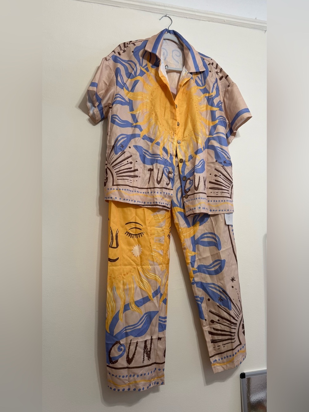 Woman Sun Motif Two Piece Set - Yellow & Blue